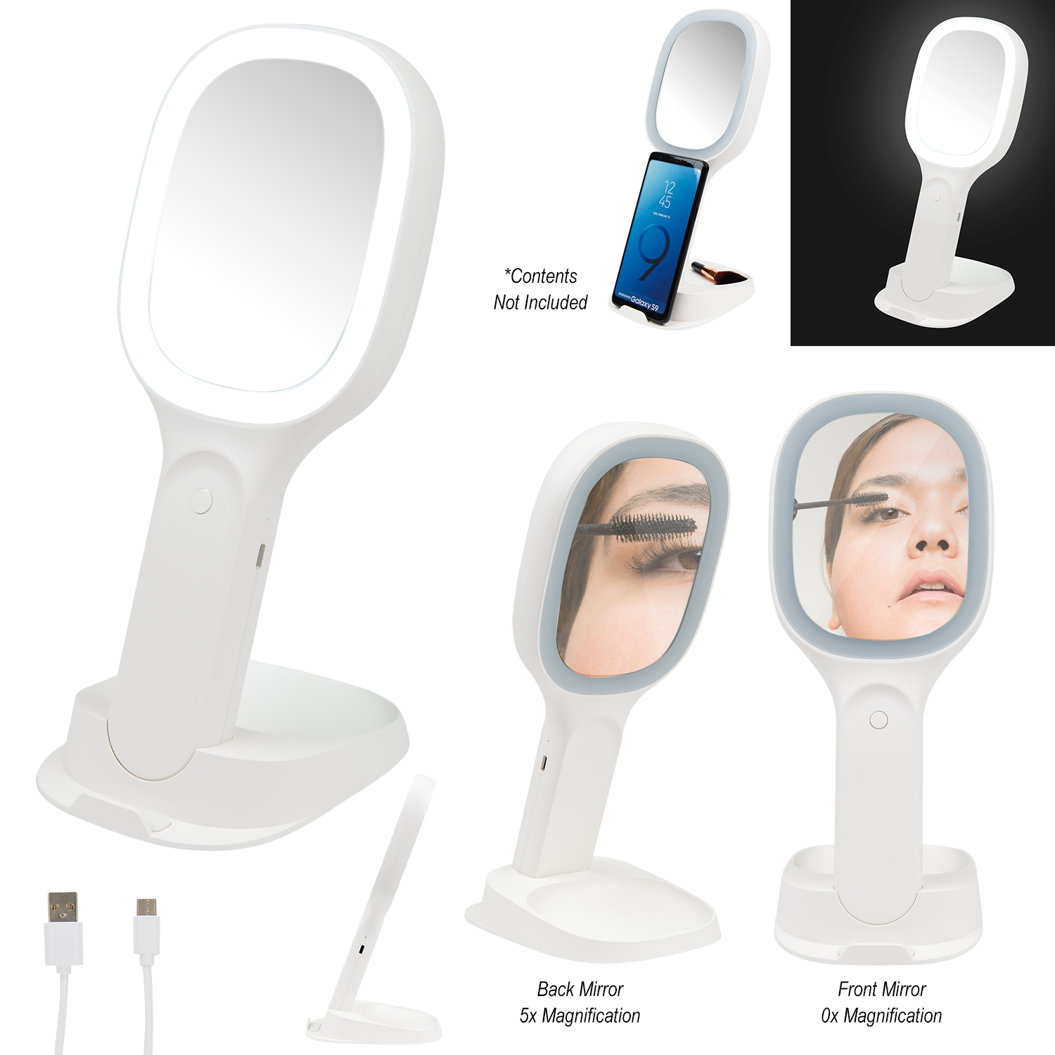 Light Up Double Sided Mirror With Wireless Charger