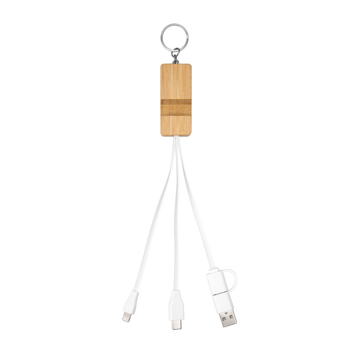 Bamboo Phone Holder Keyring With Charging Cables