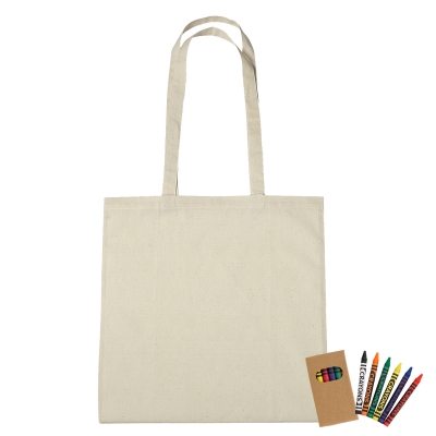 100% Cotton Coloring Tote Bag With Crayons