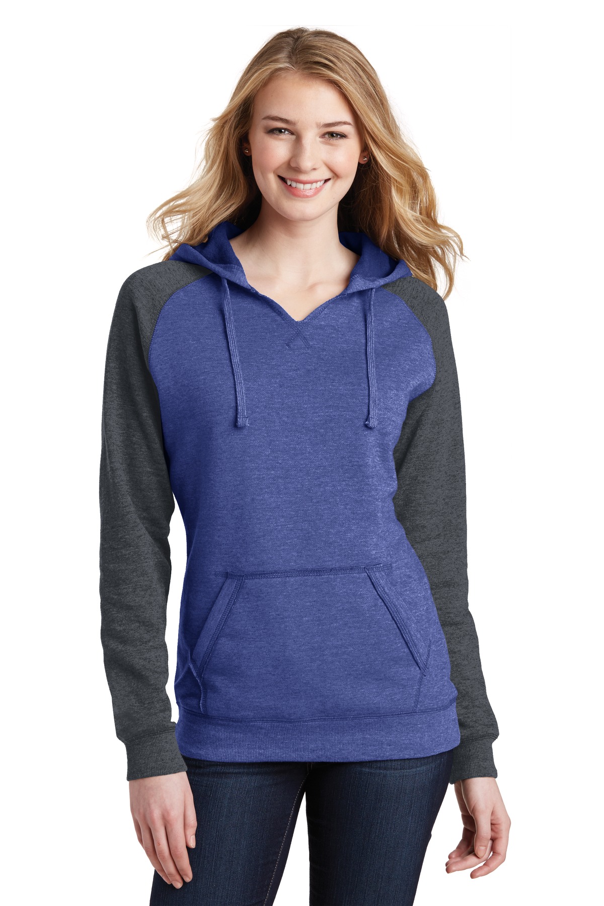 District Womens Lightweight Fleece Raglan Hoodie.  DT296