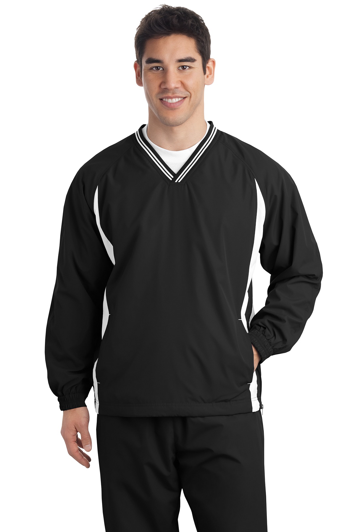 Sport-Tek Tipped V-Neck Raglan Wind Shirt. JST62