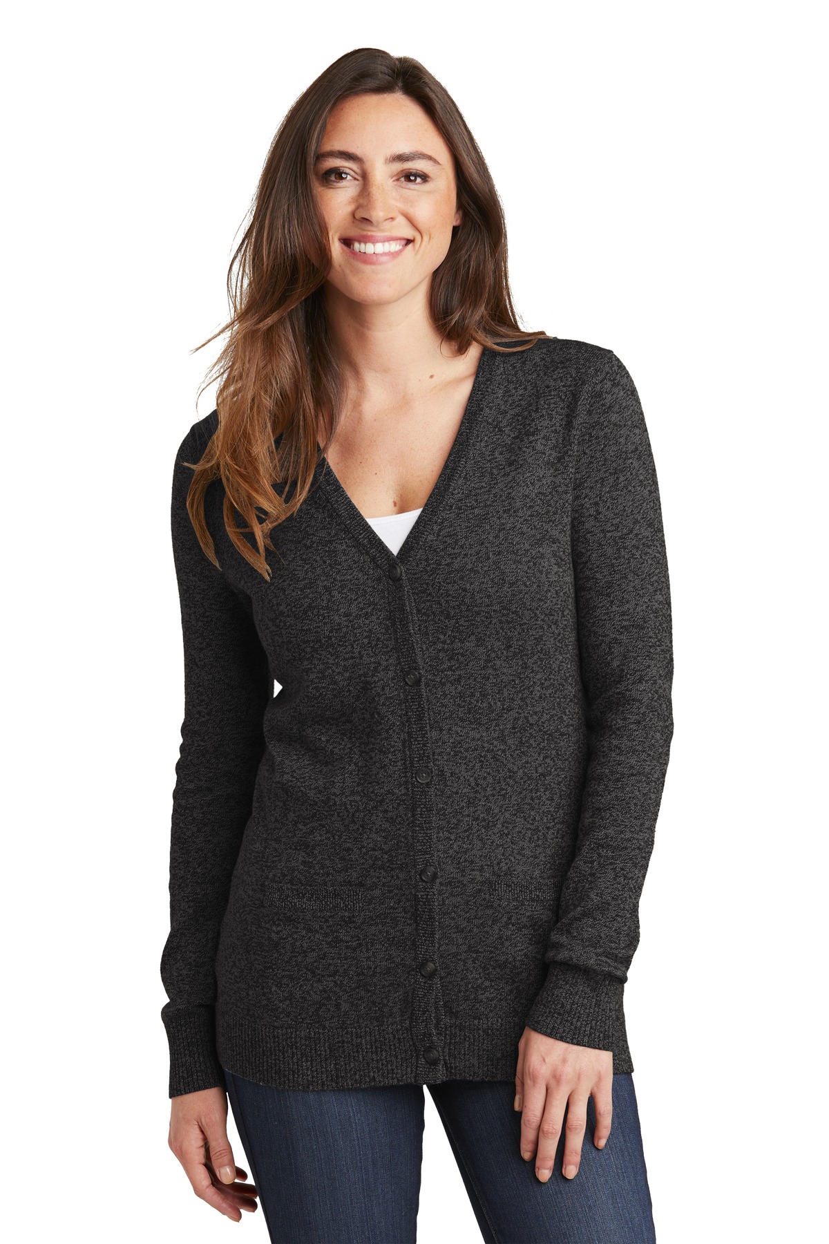 Port Authority  Ladies Marled Cardigan Sweater. LSW415