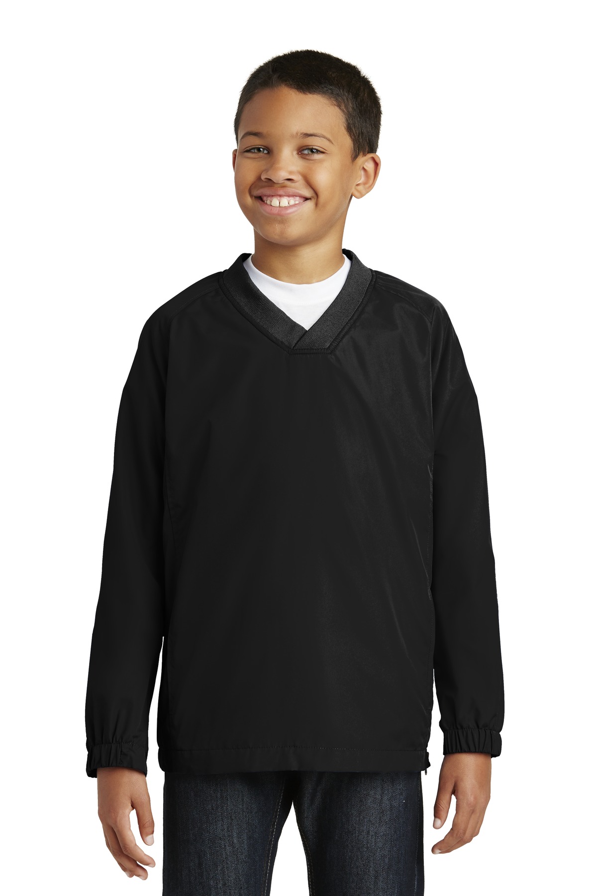 Sport-Tek Youth V-Neck Raglan Wind Shirt. YST72